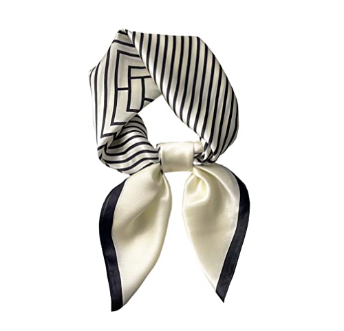 JERLA 100% Pure Mulberry Silk Square Scarf for Hair-27''x27'' Women Men Natural Silk Neckerchief Headscarf - color: White and Black Stripe