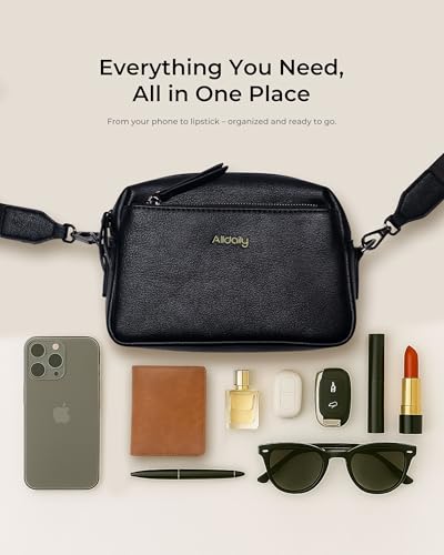 Alldaily Small Triple Zip Crossbody Purse for Women, Vegan Leather Phone Bag with Wide Shoulder Strap - color: Black