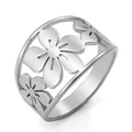 TEAMER Bohemian Hollow Flower Ring Stainless Steel Rhinestone Flower Ring Wedding Band Ring Exquisite Jewelry for Women - color: Silver