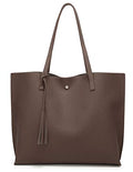 Dreubea Women's Soft Faux Leather Tote Shoulder Bag from, Big Capacity Tassel Handbag - color: Coffee