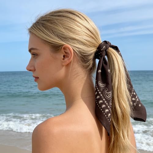 21 x 21 Inch Cotton Bandana for Women and Men,Soft Breathable Head Scarf, Multi-purpose Headband, Hair Scarf - color: Comma Waistband Coffee-un13