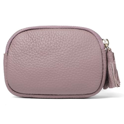 SENDEFN Coin Purse Keychain Small Genuine Leather Women Wallet 2 Zippers Around Key Ring Change Pouch Cash Holder - color: 3-Pink