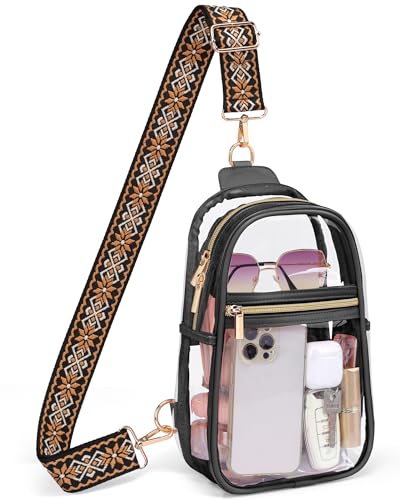 PACKISM Clear Sling Bag Stadium Approved - Clear Bag for Stadium Events & Holographic Bag for Music Festivals Jacquard Strap - color: 01_black
