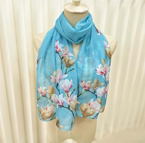 Xyueanlo Women's Chiffon Scarf Lightweight Scarves Fashion Elegant Floral Print Scarfs Shawls - color: Flower Blue