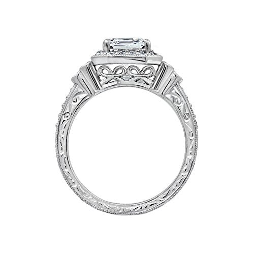 Amazon Essentials Platinum or Gold Plated Sterling Silver Antique Ring set with Asscher-Cut Infinite Elements Cubic Zirconia - color: White Zircon/Platinum, size: 5