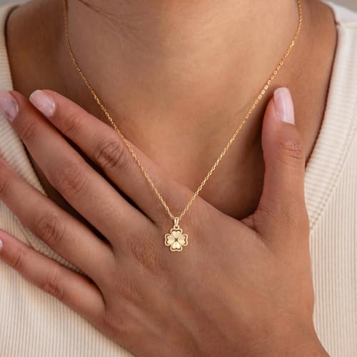 Dainty Gold Necklaces for Women Trendy Non Tarnish 14K Gold Plated Cubic Zirconia Necklace Layered Simple Cute Four Leaf Clover Choker Jewelry Birthday Gifts - color: Gold, style: Glossy