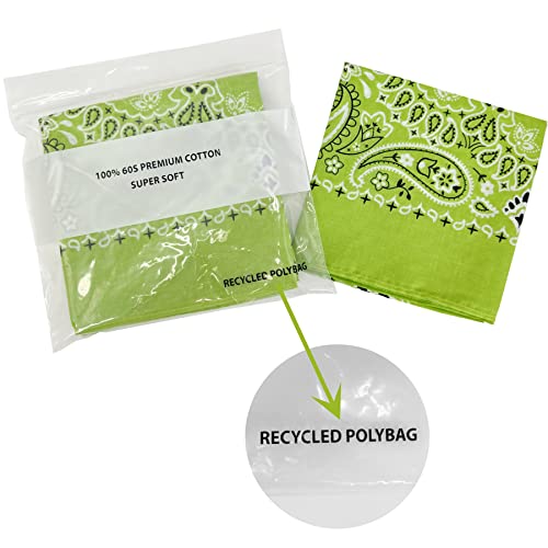 Single Pack Bandanas 60s Premium Cotton Soft Thin Handfeel Large Handkerchief for Men and Women - color: 1 Pack-lime Green
