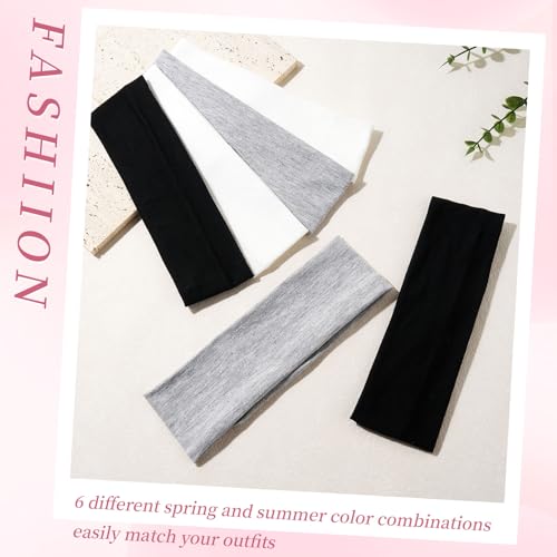 QIUTIMIY Headbands for Women Non Slip - 6 Pack Soft Stretchy Cotton Hair Bands for Women’s Hair – Fashion Sports Headbands for Yoga, Workout, Running, Gym, Daily Wear（Style 19） - color: Style 19