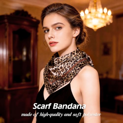 Ciormis 35" Silk Head Scarf for Women, 4 Pcs Satin Hair Scarf Square Silk Bandana Top Neck Scarves Hair Wraps for Sleeping - color: H2-fashion Animal Print-set29