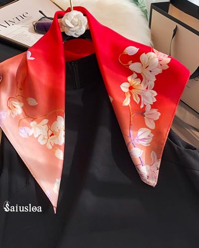 Saiusloa Neck Scarf For Womens Silky Head Scarves Hair Bandanas Square Scarf Fashion Accessories lightweight - color: 21-red Kapok