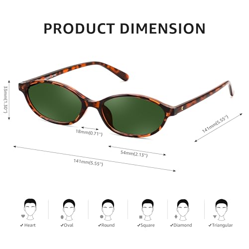 FEISEDY Retro Oval Sunglasses for Women Cat Eye 90s Lightweight Narrow Shades Trendy Sun Glasses B4196 - color: Tortoise/Green