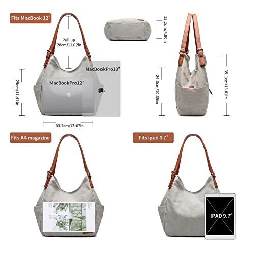 Worldlyda Women Canvas Hobo Purse Multi Pocket Tote Shopper Shoulder Bag Casual Top Handle handbag with Embroidery Ethnic - color: Be06brown