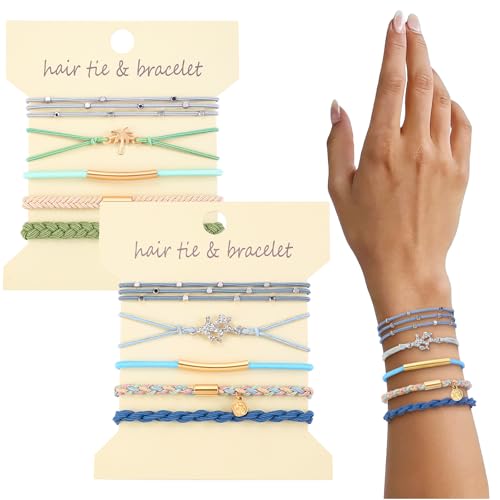 DIYDEC 10PCS Hair Ties Bracelet for Women 5 Styles Soft Braided Boho Hair Bands Elastic No Damage Hair Ties for Girls thick Thin Long Curly Hair Accessories(Blue) - color: Blue