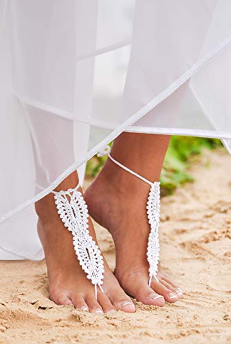 Barmine Emily crochet barefoot sandals in WHITE, hand crochet, original design, handmade, for beach wedding 1 pair