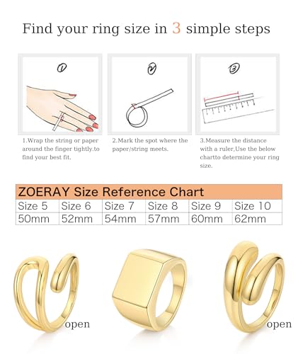 ZOERAY Chunky Gold Rings for Women Non Tarnish Trendy 14k Gold Plated Adjustable Signet Band Stackable Thumb Ring Set Open Twist Dome Statement Stacking Rings Jewelry Gifts for Women Size 5-10 - color: C. Twisted Stackable Rings