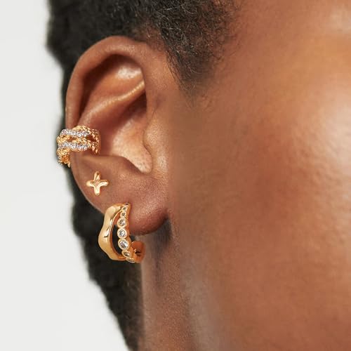 MTMY Gold Ear Cuff Earring for Women 14K Gold Plated Cubic Zirconia Non-Pierced Clip on Cartilage Chunky Ear Cuffs Hypoallergenic Jewelry - style: 2rope / pair