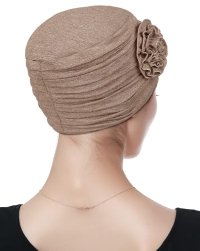 Alnorm Flower Design Chemo Hair Loss Caps Cancer Headwear for Women - color: Light Hemp Camel