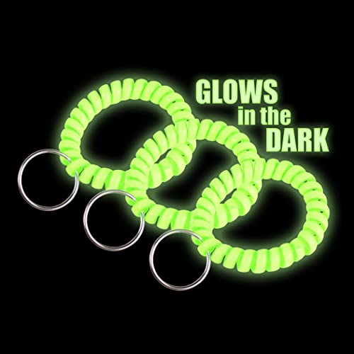 Lucky Line 2” Diameter Spiral Wrist Coil with Steel Key Ring, Flexible Wrist Band Key Chain Bracelet, Stretches to 12”, Glow-in-the-Dark, 1 Pack (410161) - color: Glow-in-the-dark, size: 1 Pack