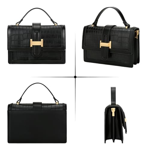 KKXIU Crossbody Bags for Women - Top Handle Purses for Lady, Leather Handbags Shoulder Clutch with Adjustable Shoulder Strap - color: C-black