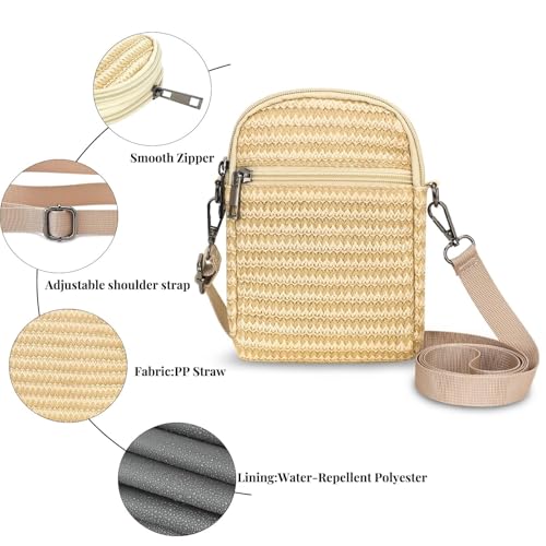 RFID Crossbody Bags For Women Travel, Small Cell Phone Purse - color: Natural Straw/Pp Straw