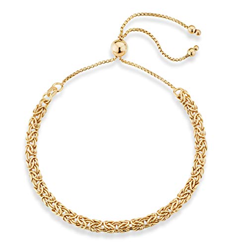 Miabella Italian 925 Sterling Silver, 18K Gold Plated 4mm Byzantine Adjustable Bolo Link Chain Bracelet for Women Handmade in Italy - style: yellow-gold-plated-silver
