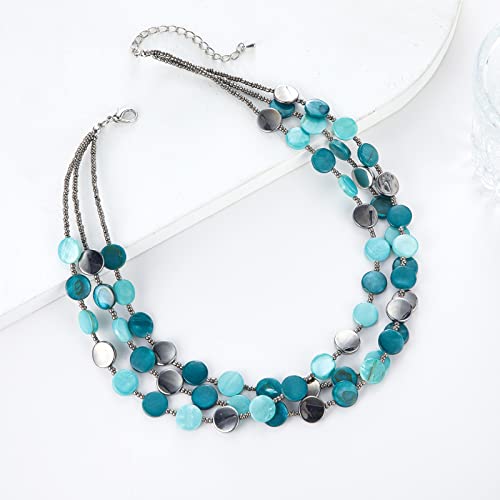 Noessla Layered Beaded Chunky Necklace for Women Boho Two-color Shell Statement Necklace Fashion Collar Costume Jewelry Gifts for Mum - color: Sea green