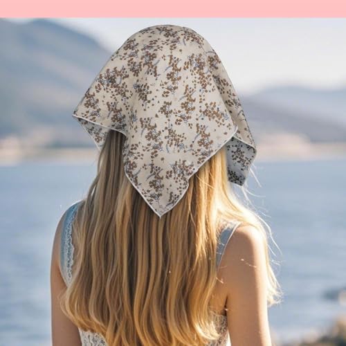 Bandanas for Women Men 21"x21" Floral Headband Scarf Versatile Hair Bandana Square Head Scarf - color: Beige and Brown