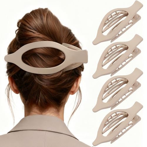 5.5 Inches Extra Large Flat Hair Clips for Women, 4 Pack XL Big Claw Clips for Thick Hair, Oversized Matte Strong Hold Non-slip Flat Claws, Cream - color: Cream-XL