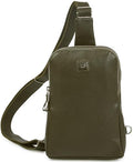 Leather Sling Bag for Women Genuine Crossbody Purse Small Trendy Cross Over Chest with Phone and Credit Card Slots (Olive Nappa) - color: Olive Nappa