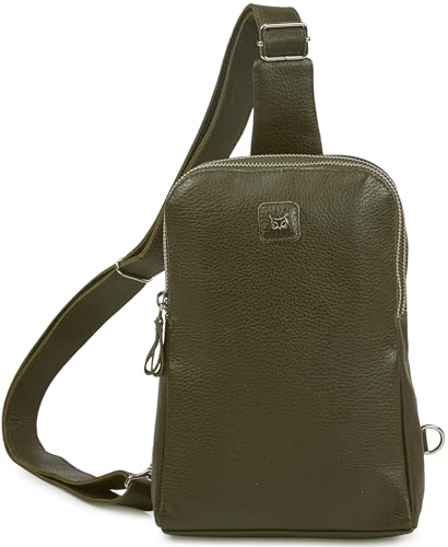 Leather Sling Bag for Women Genuine Crossbody Purse Small Trendy Cross Over Chest with Phone and Credit Card Slots (Olive Nappa) - color: Olive Nappa