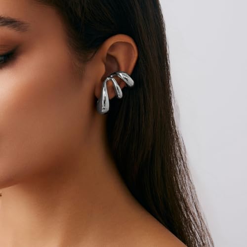Ear Cuffs Non Piercing Chunky Water Droplet Ear Cuff Earrings for Women Trendy Clip on Cartilage Simple C-Shaped Diamond Studded Ear Clip Jewelry Best Gifts 2026 - color: B-Silver