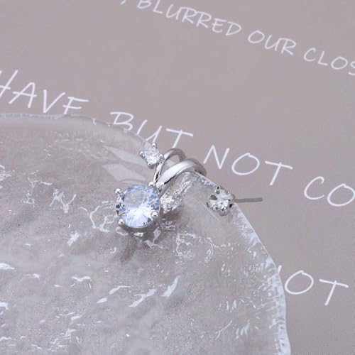 Cubic Zirconia Ear Cuff Non-Piercing CZ Clip on Earrings Round Crystal Stud Earrings Silver Cartilage Hypoallergenic Earrings Set Party Prom Jewelry for Women - color: White