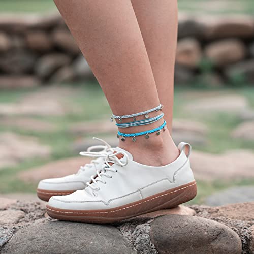 FANCY SHINY String Ankle Bracelets Waterproof Rope Anklets Braided Beach Boho Coin Anklets Cute Friendship Foot Jewelry for Women - style: Blue/Gray