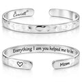 Carviell Bracelet - Gifts for Women – Inspirational, Friendship, Love, Mom, Daughter, Sister, Christian, Graduation, Memorial & Wedding Gifts – 100+ Phrases – Stainless Steel, Gift-Ready - style: MOM's Gift - Everything I am you helped me to be