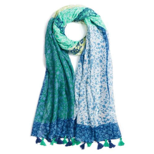 QIUTIMIY Scarf for Women Lightweight Soft Floral Leopard Printed Scarves Fall Winter Fashion Shawl Wrap with Fringe - color: Splicing-blue Green