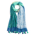 QIUTIMIY Scarf for Women Lightweight Soft Floral Leopard Printed Scarves Fall Winter Fashion Shawl Wrap with Fringe - color: Splicing-blue Green