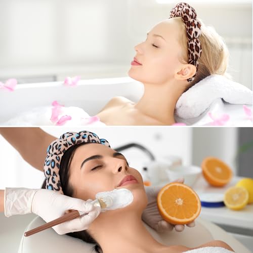 Ztomine Spa Headbands for Washing Face or Facial - Set of 2 Terry Cloth Headbands for Puffy Makeup, Mask, Skin Treatment - color: Leopard2-Leopard3