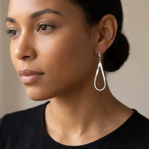 Leverback Dangle Drop Earrings for Women, Hypoallergenic Lightweight Minimalist Jewelry, Fashion Gift for Her, Birthday Anniversary - color: A-Silver