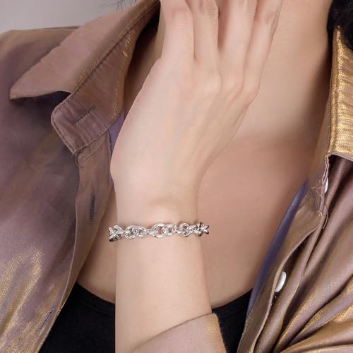 Dankadi 925 Sterling Silver Classic Round Cable Wire Link Bracelet Women Cuban Curb Oval Belcher Link Chain 5.9 to 9 in For Men 24k Gold Plated Cuff Jewelry Gift - color: 8.5MM Silver, size: 7 inch