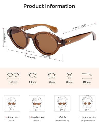 SOJOS Retro Oval Polarized Sunglasses for Women Men Chic Trendy 90s Sunnies Shades UV protection Sun Glasses SJ2630 - color: Brown Frame Brown Lens