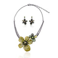 AMYJANE Vintage Statement Jewelry Set - Spring Leaf Flower Floral Plant Necklace Earring Set Crystal Rhinestone Fashion Costume Jewelry for Women Prom Party Unique Gift - style: 2 Flower Jewelry Set Green