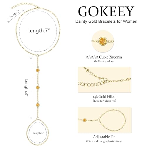 Gokeey Gold Hand Chain Bracelet for Women Trendy, Dainty 14k Gold Plated Ring Bracelet Hand Chain Finger Ring Slave Cuff Bracelet Cubic Zircon Hand Jewelry for Women Accessories - style: 3cz hand chain-Nov