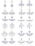 Tornito 6-12 Pairs Lotus Flower Earring Studs Chic CZ Earrings Jackets For Women Silver Rose Gold Tone - color: E:12 Pairs,Silver Tone