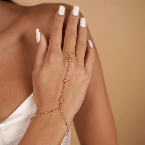 Hand Chain Gold Bracelets for Women Trendy Finger Ring Slave Bracelet Dainty Chain Hand Jewelry Trendy Gifts - color: C4:Champagne Hand Chain