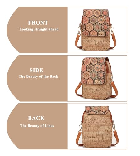 myfriday Vintage Crossbody Phone Bag for Women, Small PU Leather Shoulder Purse and Handbag - color: B-earthy Hexagon