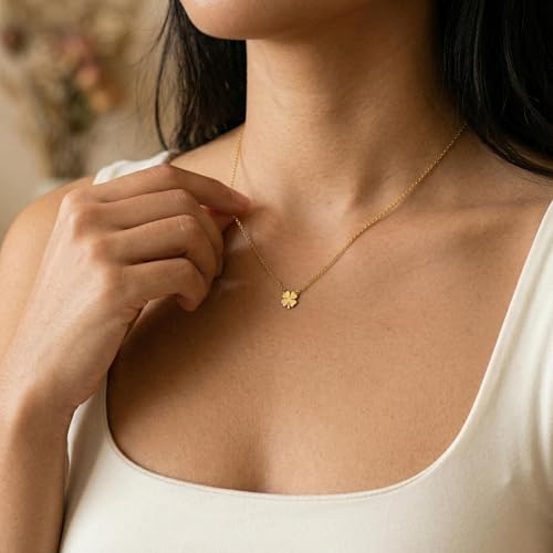 Dainty Gold Necklaces for Women Trendy Non Tarnish 14K Gold Plated Cubic Zirconia Necklace Layered Simple Cute Four Leaf Clover Choker Jewelry Birthday Gifts - color: Gold, style: Glossy-2