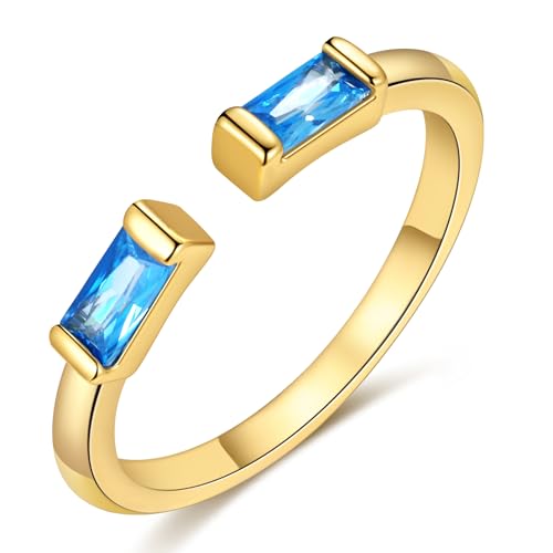 TOBENY Gold Birthstone Rings for Women 14K Gold Plated Adjustable Rings Non Tarnish Gold Stackable Rings Dainty Emerald Green Cubic Zirconia Ring for Mother Daughter Birthday Jewelry Gifts - color: Dec+Dec