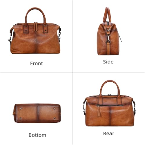 Iswee Genuine Leather Satchel Tote Bag Top Handle Handbag Designer Shoulder Bag Large Capacity Cross Body Bag - color: Light Brown