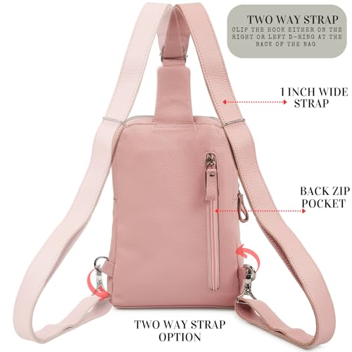 Leather Sling Bag for Women Genuine Crossbody Purse Small Trendy Cross Over Chest with Phone and Credit Card Slots (Baby Pink Nappa) - color: Baby Pink Nappa