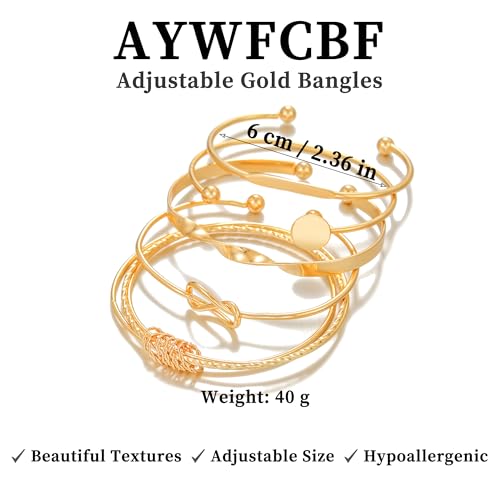 Gold Bangles for Women, 12 Pcs Boho Stackable Bracelets Multi Layer Textured Chunky Bracelets Jewelry Set for Women - color: 5 pcs gold bangles